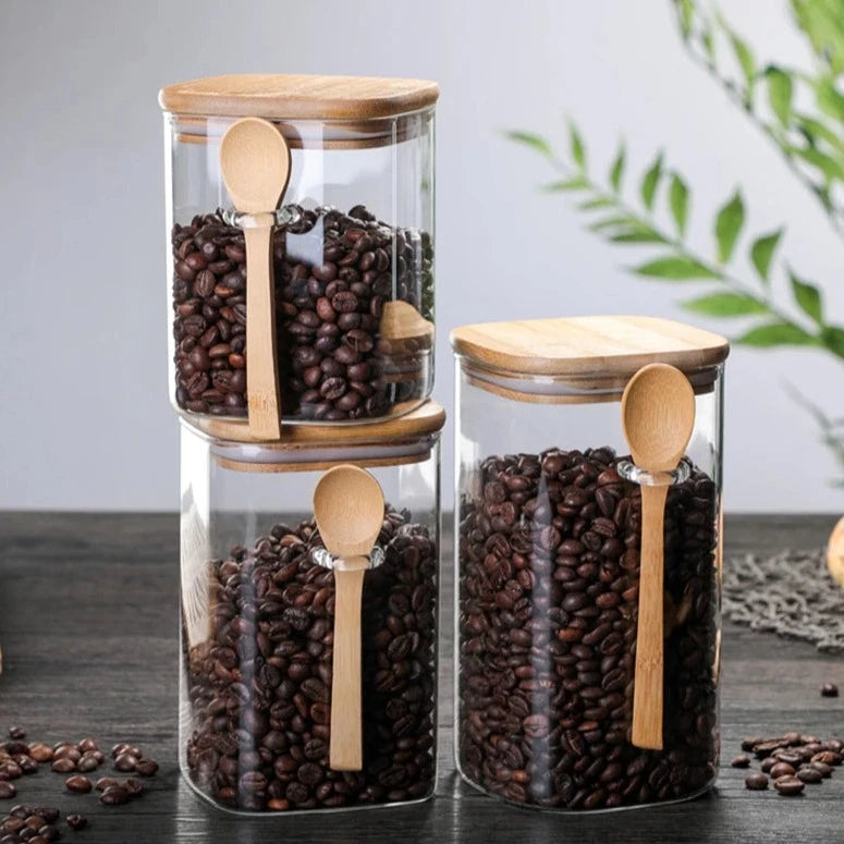 Boîtes de rangement en bambou et verre