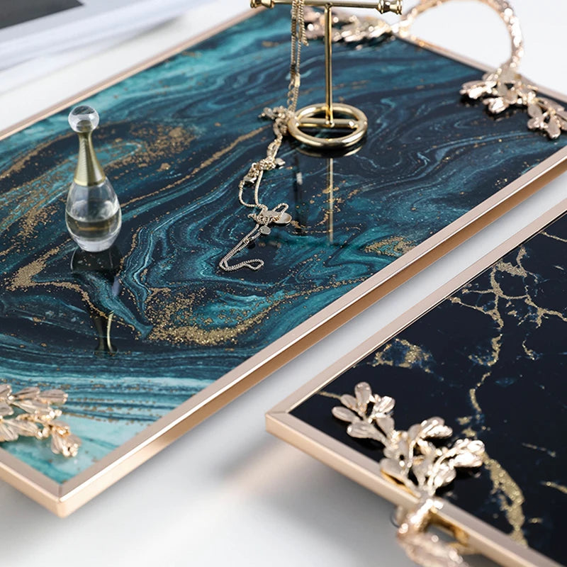 Plateau déco Nébula en verre et métal doré