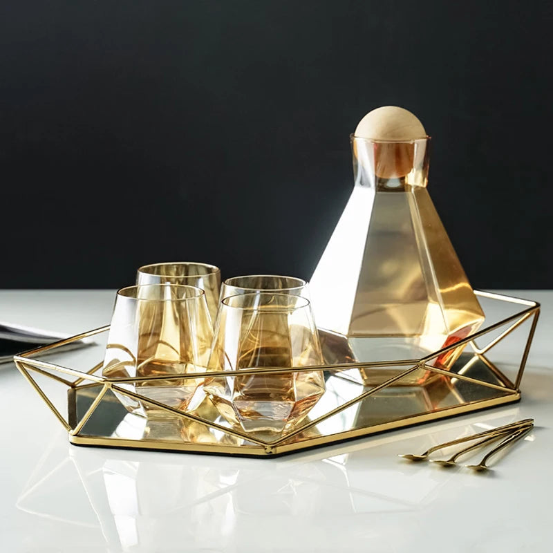 Plateau polygonal en verre et métal – Style moderne