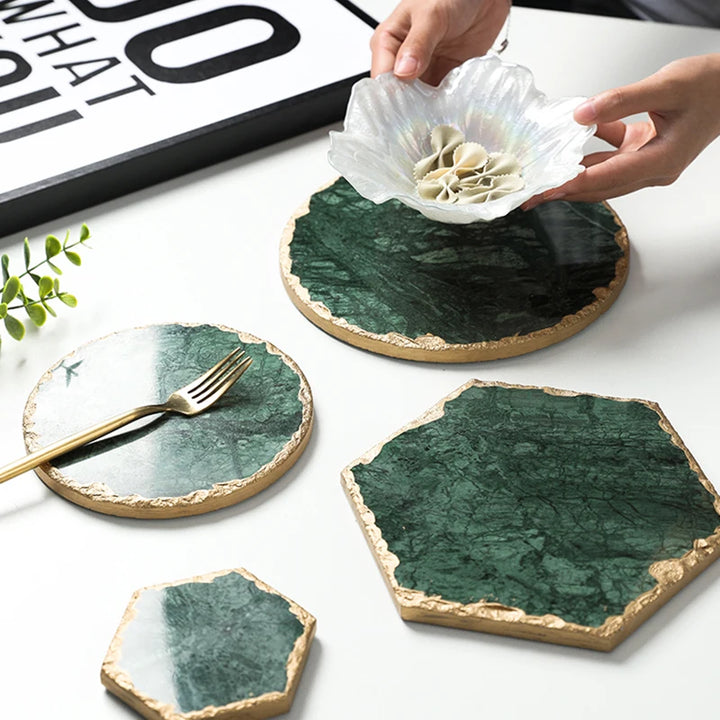 Sous-verres design en imitation marbre vert