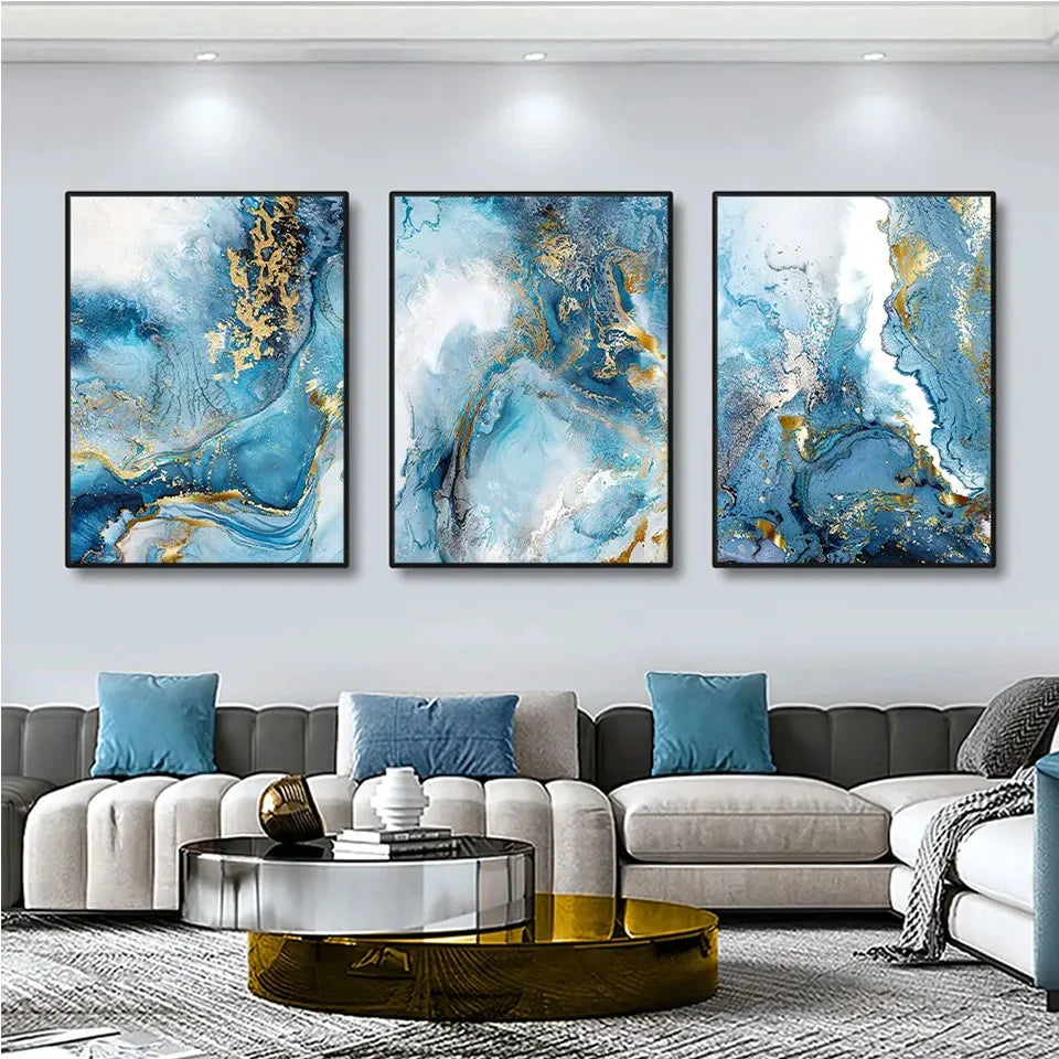 Toile Décorative Marbre Bleu – Impression Giclée 65 x 50 cm