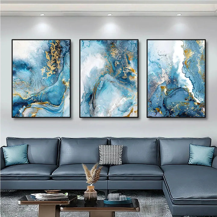 Toile Décorative Marbre Bleu – Impression Giclée 65 x 50 cm