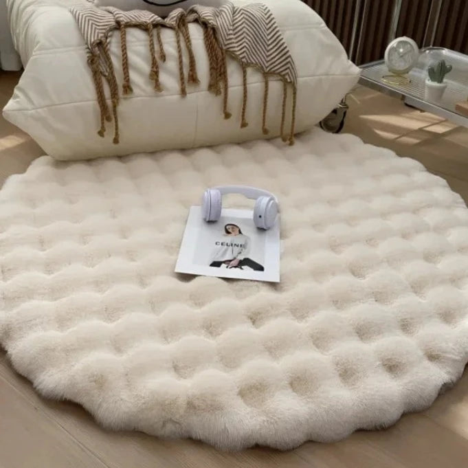 Tapis Rond en Fausse Fourrure de Lapin – Doux, Luxueux et Lavable