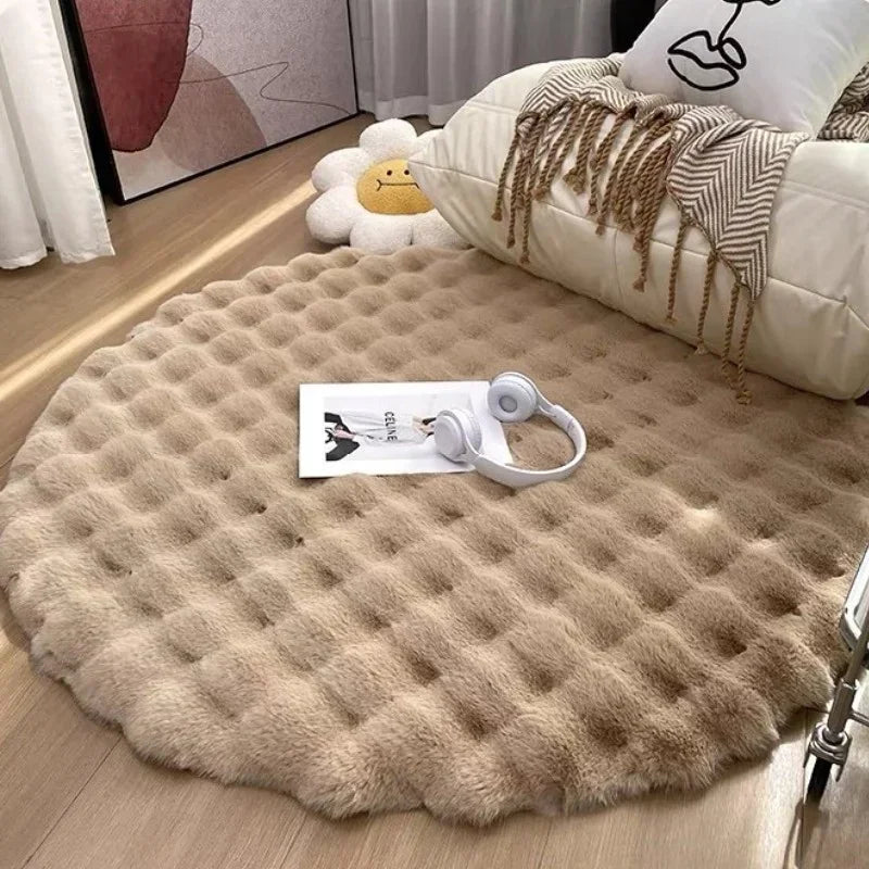 Tapis Rond en Fausse Fourrure de Lapin – Doux, Luxueux et Lavable