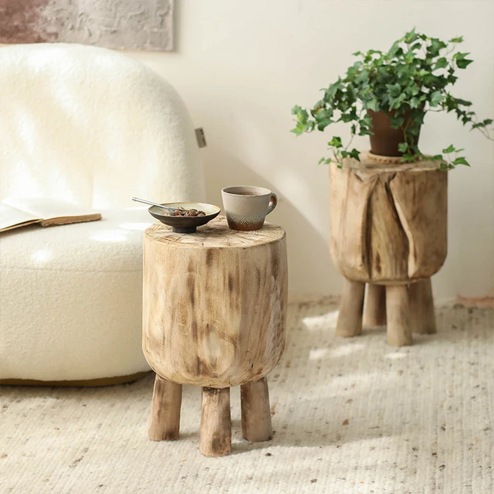 Table d’Appoint Tronc d’Arbre – Bois Massif Sculpté Style Naturel