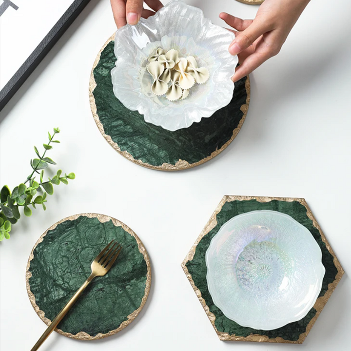 Sous-verres design en imitation marbre vert