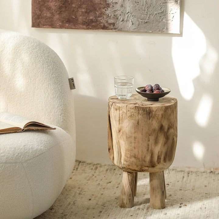 Table d’Appoint Tronc d’Arbre – Bois Massif Sculpté Style Naturel