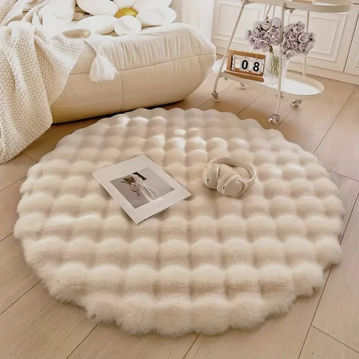 Tapis Rond en Fausse Fourrure de Lapin – Doux, Luxueux et Lavable