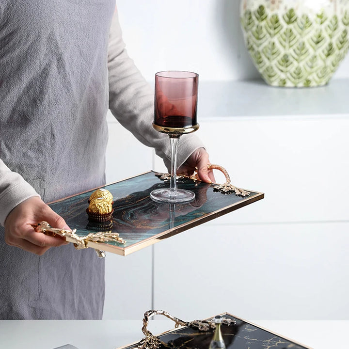 Plateau déco Nébula en verre et métal doré