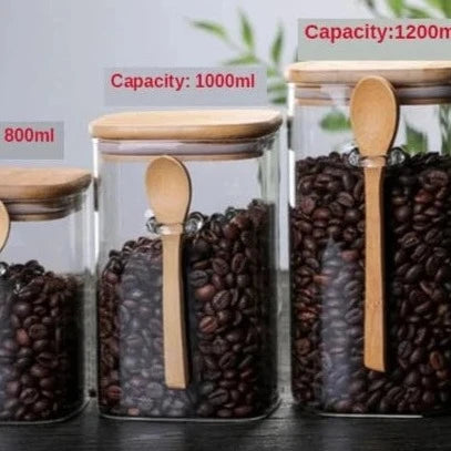 Boîtes de rangement en bambou et verre