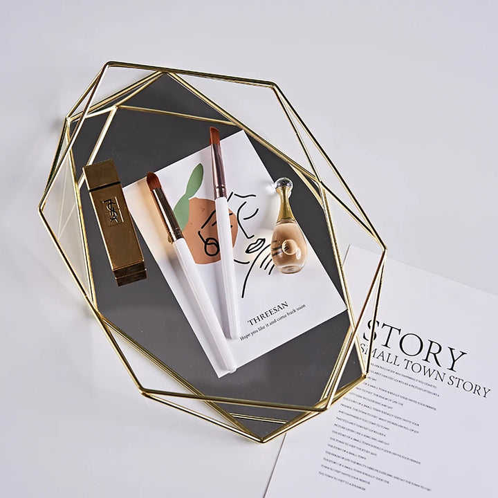 Plateau polygonal en verre et métal – Style moderne