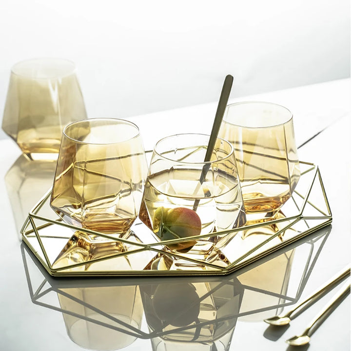 Plateau polygonal en verre et métal – Style moderne