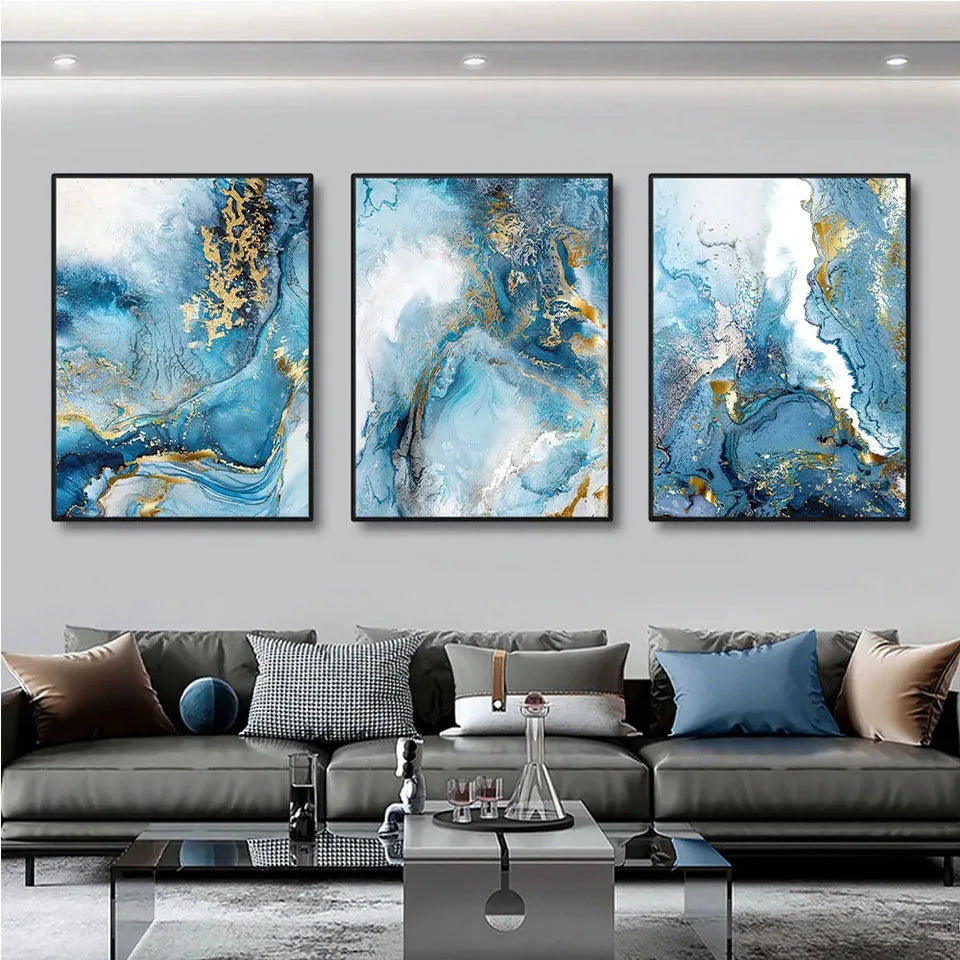 Toile Décorative Marbre Bleu – Impression Giclée 65 x 50 cm