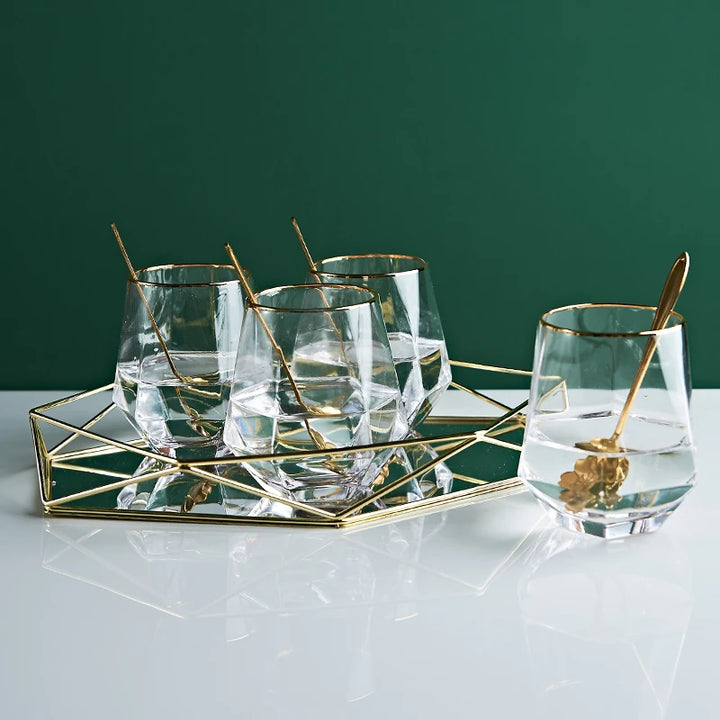 Plateau polygonal en verre et métal – Style moderne