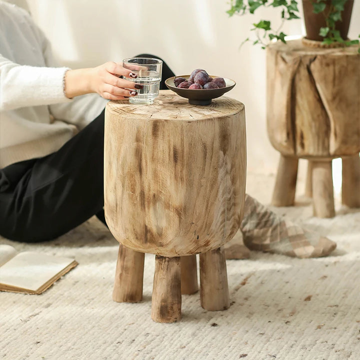 Table d’Appoint Tronc d’Arbre – Bois Massif Sculpté Style Naturel
