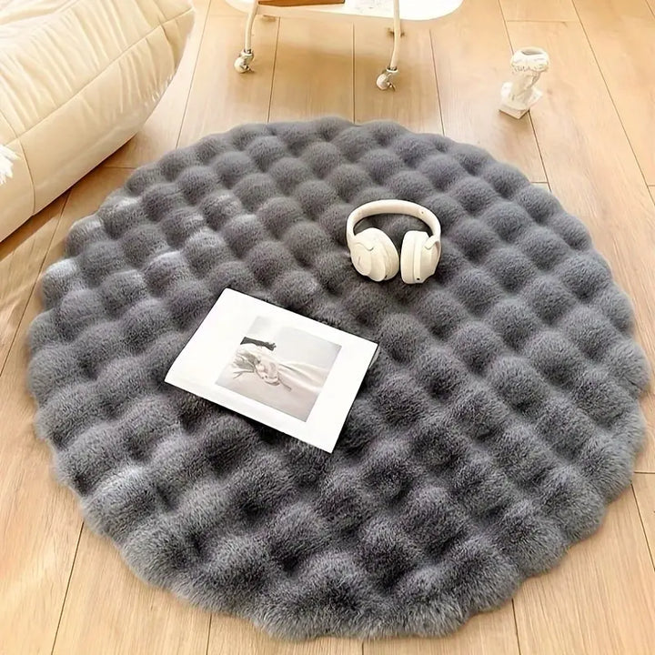 Tapis Rond en Fausse Fourrure de Lapin – Doux, Luxueux et Lavable